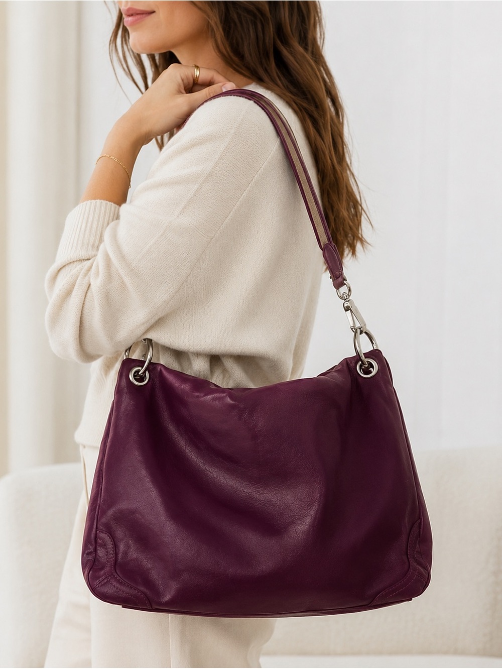 Nine West Plum Convertible Shoulder Bag Aubergine‎ Hobo Handbag